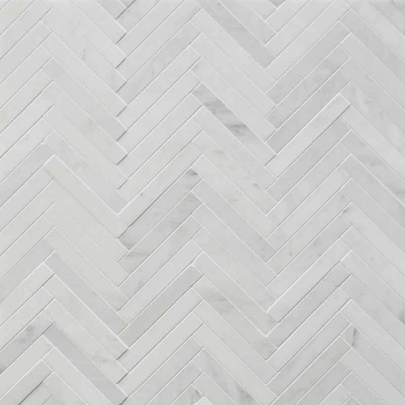 Oriental White 17-in x 10-in Polished Herringbone Marble Mosaic Floor and Wall Tile( 5.67 sq. ft. /Box )