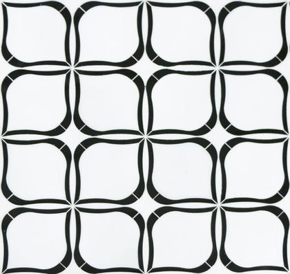 Tulip Pattern Thassos & Black Marble 12-in x 12-in Waterjet Mosaic Floor and Wall Tile( 5 sq. ft. /Box )