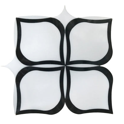 Tulip Pattern Thassos & Black Marble 12-in x 12-in Waterjet Mosaic Floor and Wall Tile( 5 sq. ft. /Box )