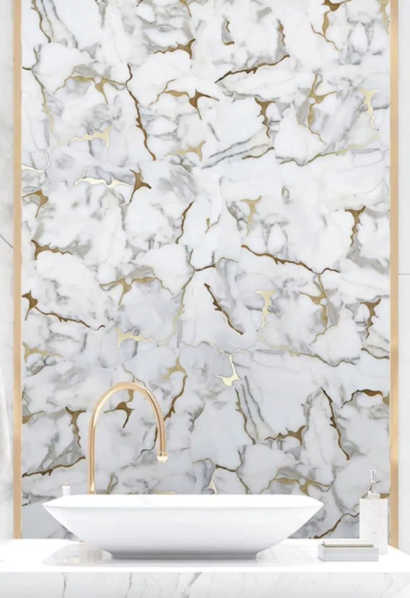 Calacatta Gold Marble Organic Geode 12-in x 11-in Waterjet Mosaic Wall Tile( 4.6 sq. ft. /Box )