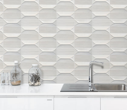 Modern interior featuring Abstract 3D Pattern Cream Mosaic Tiles – soft-toned 12.5x16 porcelain tiles on floor and wall