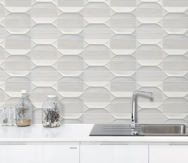 Modern interior featuring Abstract 3D Pattern Cream Mosaic Tiles – soft-toned 12.5x16 porcelain tiles on floor and wall