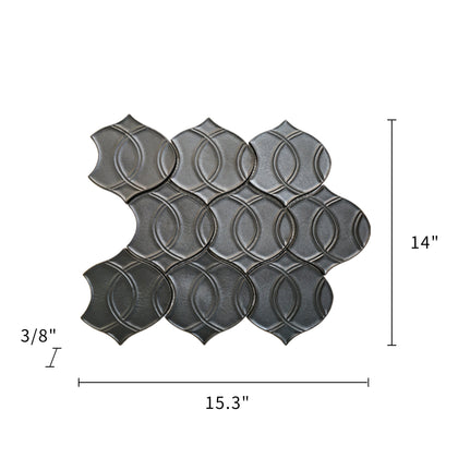 Size diagram of 14x15 inch Bronze Handmade Porcelain Mosaic Wall Tile – labeled for wall installation, 1.5 sq. ft coverage