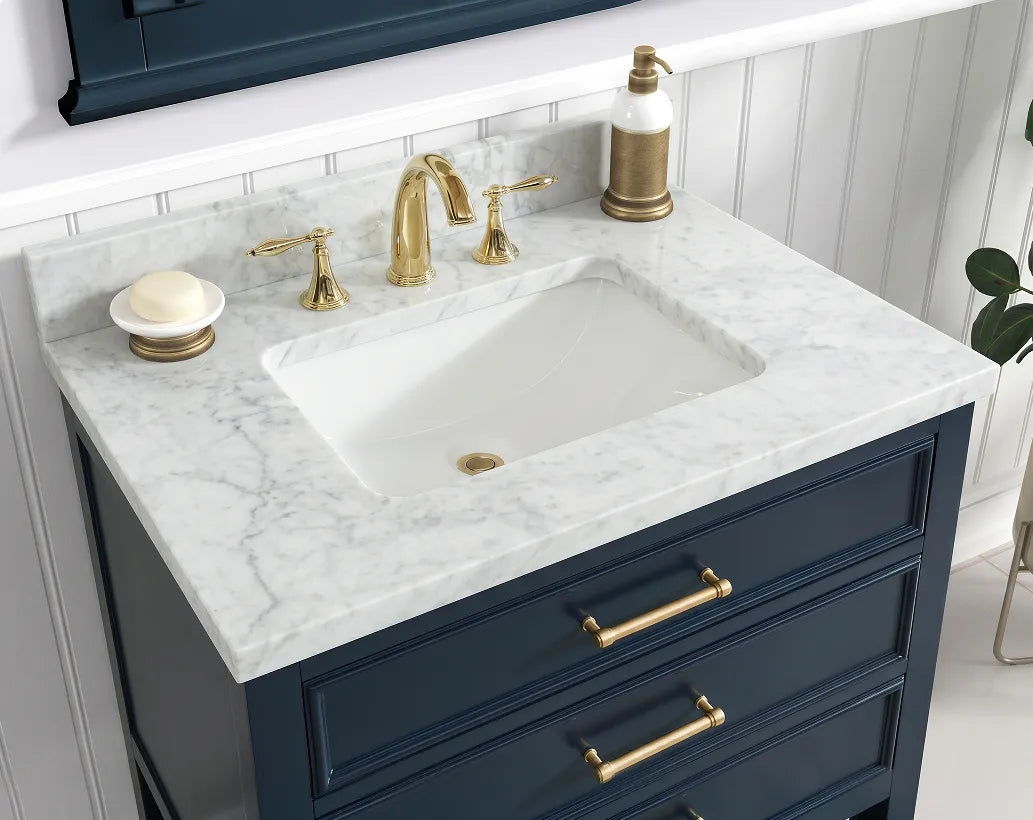 Premium Manhattan  30" Vanity With Premium Carrara Marble Top