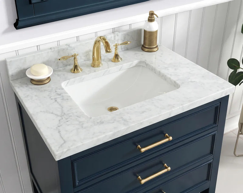 Premium Manhattan  30" Vanity With Premium Carrara Marble Top