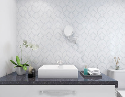 Soft Ribbons Carrara White & Thassos 14-in x 17-in Waterjet Mosaic Floor and Wall Tile( 8.3 sq. ft. /Box )
