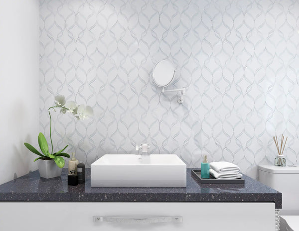 Soft Ribbons Carrara White & Thassos 14-in x 17-in Waterjet Mosaic Floor and Wall Tile( 8.3 sq. ft. /Box )