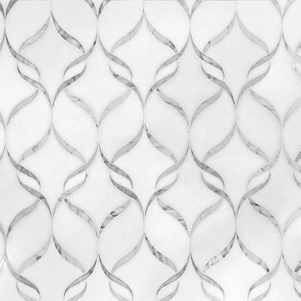 Soft Ribbons Carrara White & Thassos 14-in x 17-in Waterjet Mosaic Floor and Wall Tile( 8.3 sq. ft. /Box )