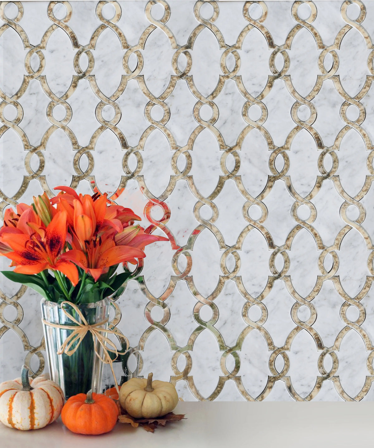 Carrara White & Antique Mirror 12-in x 12-in Waterjet Mosaic Wall Tile( 5 sq. ft. /Box )