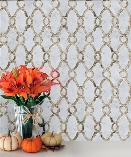 Carrara White & Antique Mirror 12-in x 12-in Waterjet Mosaic Wall Tile( 5 sq. ft. /Box )