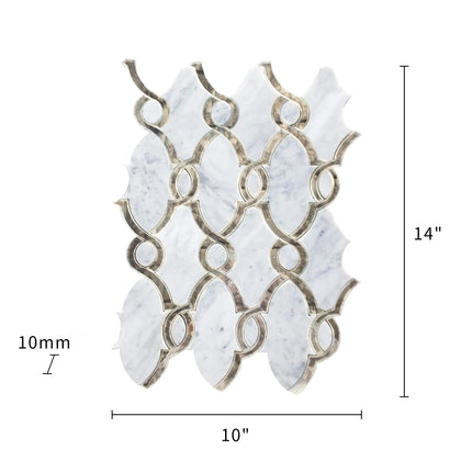 Carrara White & Antique Mirror 12-in x 12-in Waterjet Mosaic Wall Tile( 5 sq. ft. /Box )