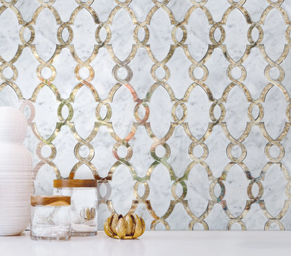 Carrara White & Antique Mirror 12-in x 12-in Waterjet Mosaic Wall Tile( 5 sq. ft. /Box )