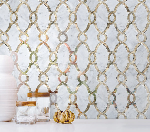 Carrara White & Antique Mirror 12-in x 12-in Waterjet Mosaic Wall Tile( 5 sq. ft. /Box )