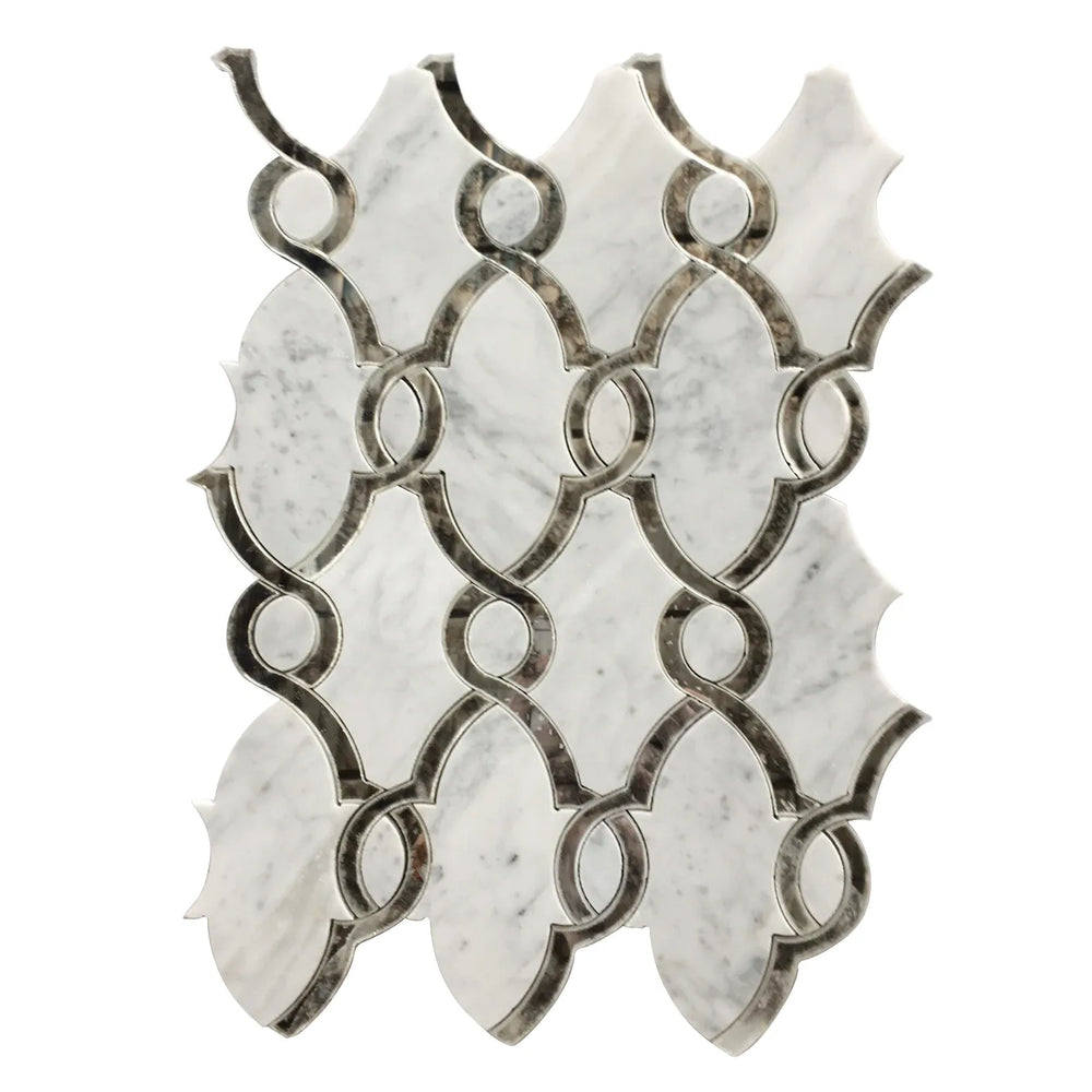 Carrara White & Antique Mirror 12-in x 12-in Waterjet Mosaic Wall Tile( 5 sq. ft. /Box )
