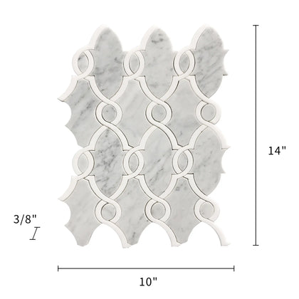 Carrara White & Thassos White 10-in x 14-in Waterjet Mosaic Floor and Wall Tile( 4.75 sq. ft. /Box )