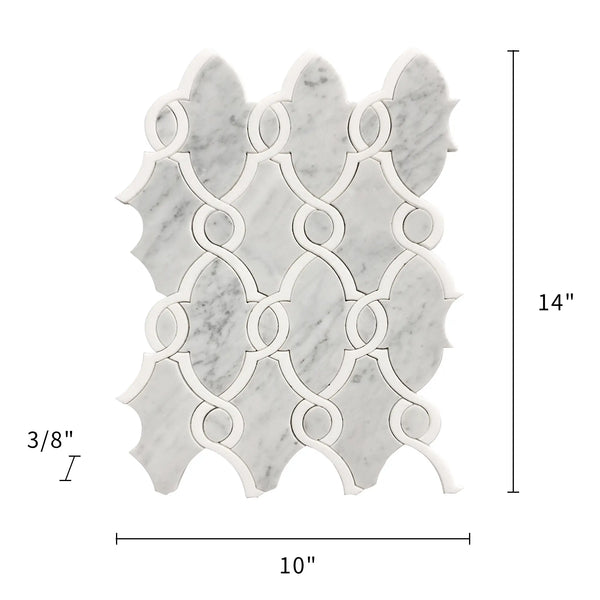 Carrara White & Thassos White 10-in x 14-in Waterjet Mosaic Floor and Wall Tile( 4.75 sq. ft. /Box )