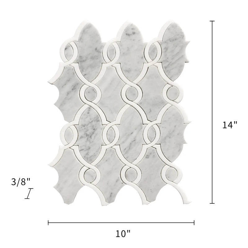 Carrara White & Thassos White 10-in x 14-in Waterjet Mosaic Floor and Wall Tile( 4.75 sq. ft. /Box )