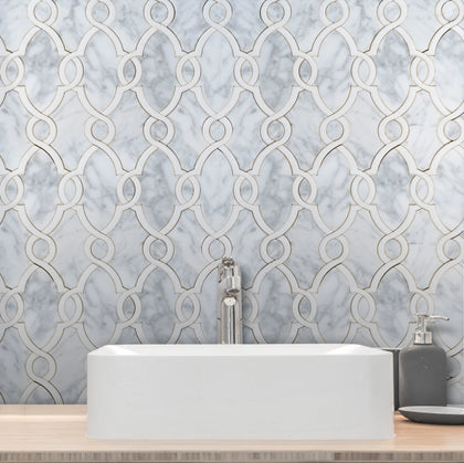 Carrara White & Thassos White 10-in x 14-in Waterjet Mosaic Floor and Wall Tile( 4.75 sq. ft. /Box )