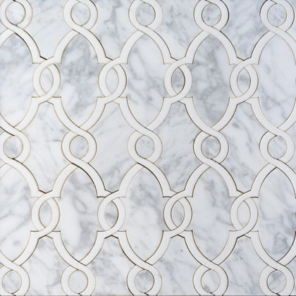 Carrara White & Thassos White 10-in x 14-in Waterjet Mosaic Floor and Wall Tile( 4.75 sq. ft. /Box )