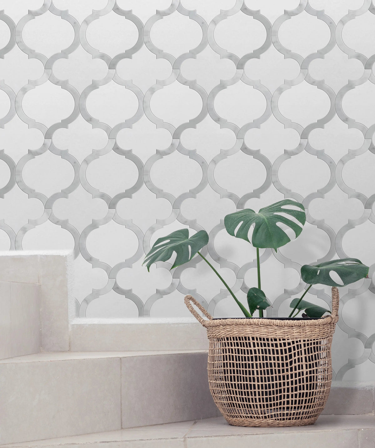 Marrakesh - Carrara White & Thassos White 9-in x 10-in Waterjet Mosaic Floor and Wall Tile( 3.15 sq. ft. /Box )