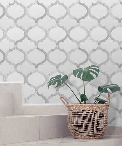 Marrakesh - Carrara White & Thassos White 9-in x 10-in Waterjet Mosaic Floor and Wall Tile( 3.15 sq. ft. /Box )
