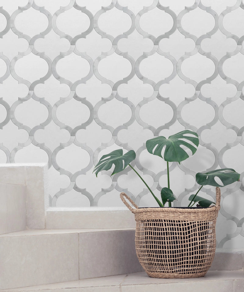 Marrakesh - Carrara White & Thassos White 9-in x 10-in Waterjet Mosaic Floor and Wall Tile( 3.15 sq. ft. /Box )