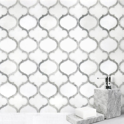 Marrakesh - Carrara White & Thassos White 9-in x 10-in Waterjet Mosaic Floor and Wall Tile( 3.15 sq. ft. /Box )