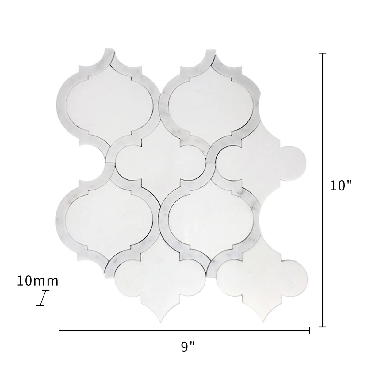 Marrakesh - Carrara White & Thassos White 9-in x 10-in Waterjet Mosaic Floor and Wall Tile( 3.15 sq. ft. /Box )