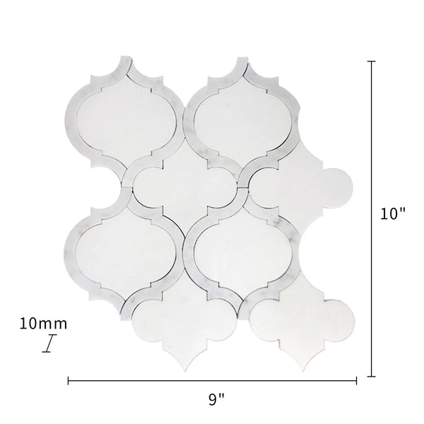 Marrakesh - Carrara White & Thassos White 9-in x 10-in Waterjet Mosaic Floor and Wall Tile( 3.15 sq. ft. /Box )
