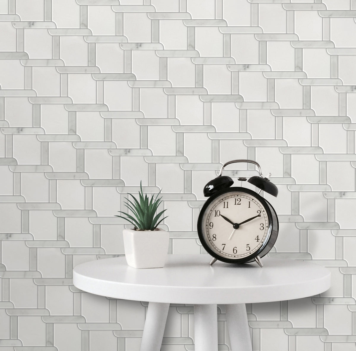 Thassos White & Carrara White 9-in x 9-in Waterjet Mosaic Floor and Wall Tile( 2.7 sq. ft. /Box )