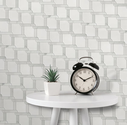 Thassos White & Carrara White 9-in x 9-in Waterjet Mosaic Floor and Wall Tile( 2.7 sq. ft. /Box )