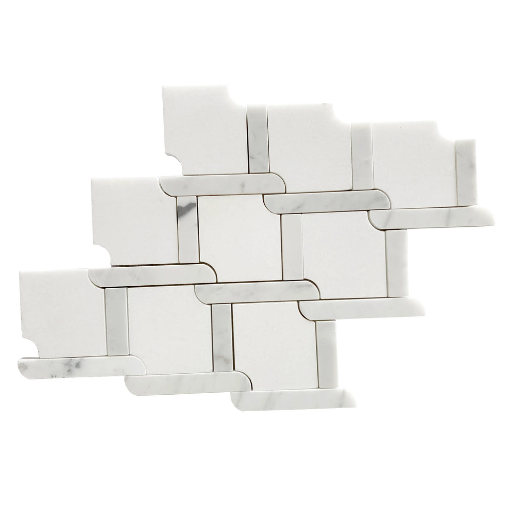Thassos White & Carrara White 9-in x 9-in Waterjet Mosaic Floor and Wall Tile( 2.7 sq. ft. /Box )