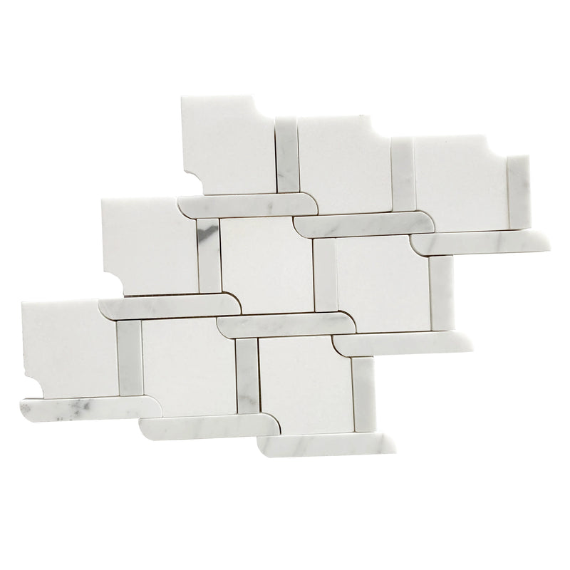 Thassos White & Carrara White 9-in x 9-in Waterjet Mosaic Floor and Wall Tile( 2.7 sq. ft. /Box )
