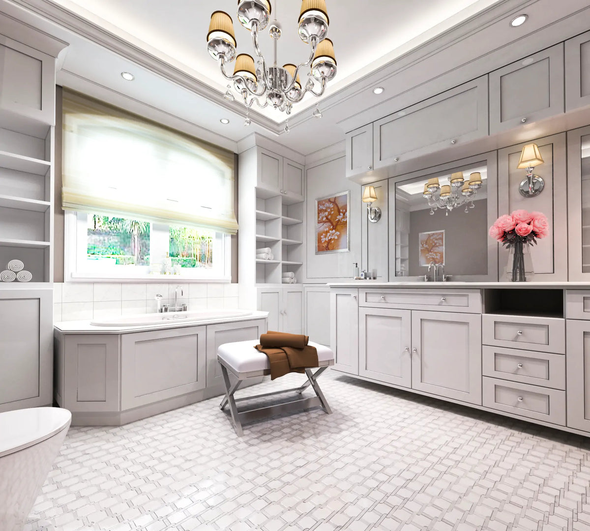 Thassos White & Carrara White 9-in x 9-in Waterjet Mosaic Floor and Wall Tile( 2.7 sq. ft. /Box )