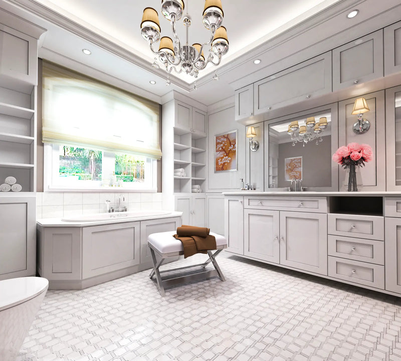 Thassos White & Carrara White 9-in x 9-in Waterjet Mosaic Floor and Wall Tile( 2.7 sq. ft. /Box )