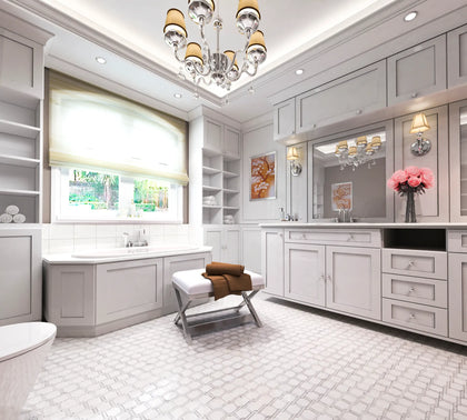 Thassos White & Carrara White 9-in x 9-in Waterjet Mosaic Floor and Wall Tile( 2.7 sq. ft. /Box )
