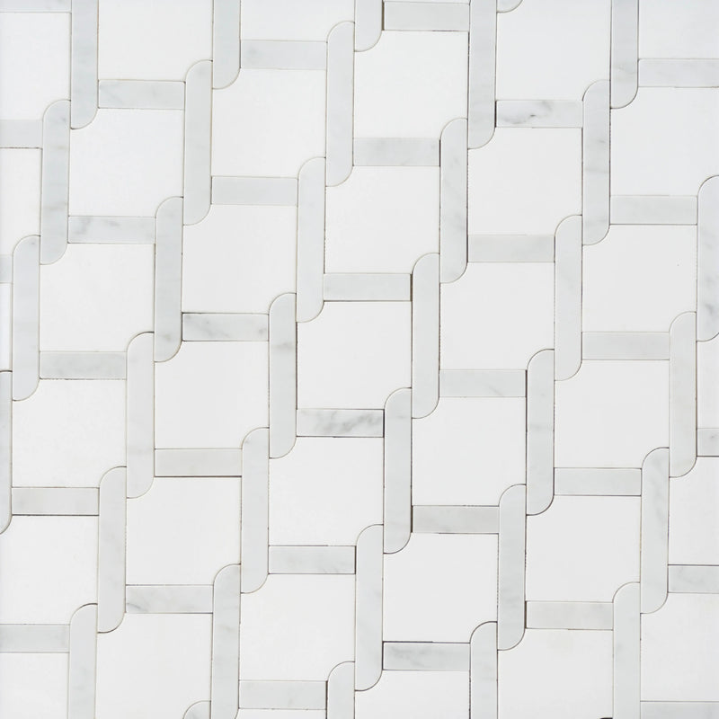 Thassos White & Carrara White 9-in x 9-in Waterjet Mosaic Floor and Wall Tile( 2.7 sq. ft. /Box )