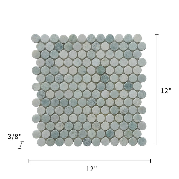 1-in Ming Green Penny Circle 12-in x 12-in Polished Marble Mosaic Floor and Wall Tile( 5 sq. ft. /Box )