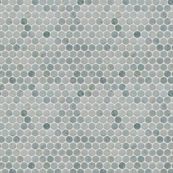 1-in Ming Green Penny Circle 12-in x 12-in Polished Marble Mosaic Floor and Wall Tile( 5 sq. ft. /Box )