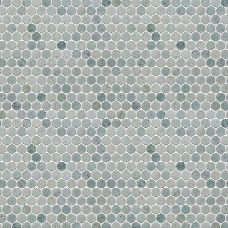 1-in Ming Green Penny Circle 12-in x 12-in Polished Marble Mosaic Floor and Wall Tile( 5 sq. ft. /Box )