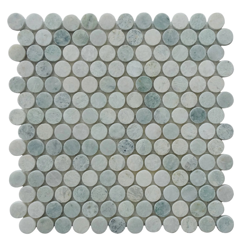 1-in Ming Green Penny Circle 12-in x 12-in Polished Marble Mosaic Floor and Wall Tile( 5 sq. ft. /Box )