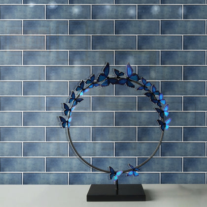 Medium Blue 3-in x 9-in Glass Tile( 5 sq. ft. /Box )