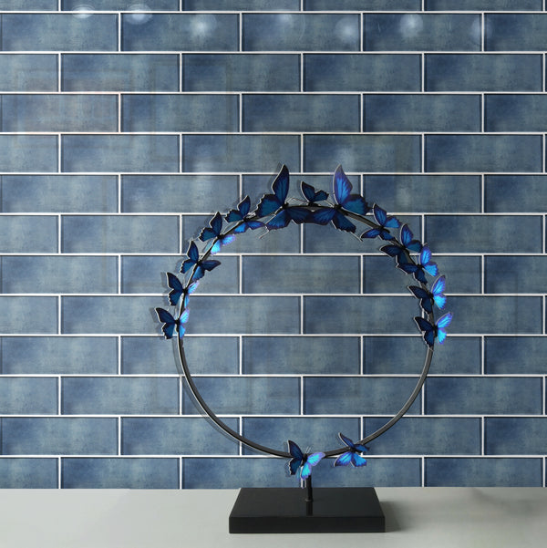 Medium Blue 3-in x 9-in Glass Tile( 5 sq. ft. /Box )