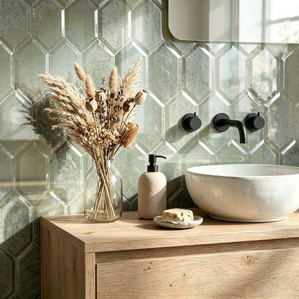 4-in x 8-in Beveled Stretched Hexagon Antique Mirror Mosaic Walls Tile( 6.6 sq. ft. /Box )