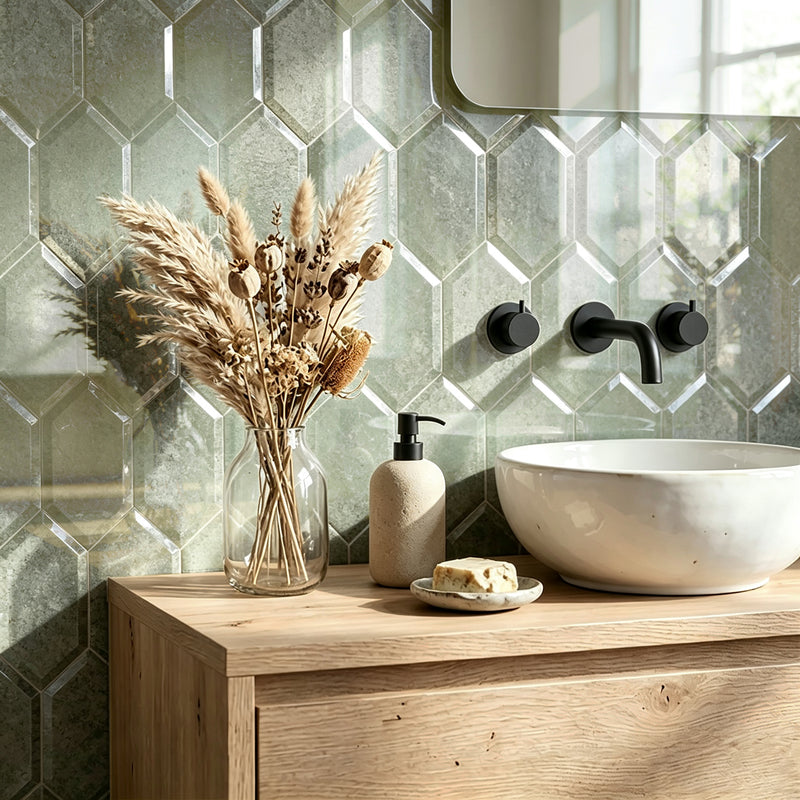4-in x 8-in Beveled Stretched Hexagon Antique Mirror Mosaic Walls Tile( 6.6 sq. ft. /Box )