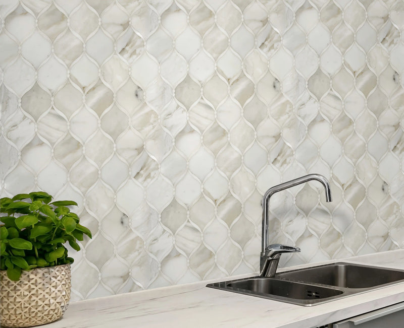Dewdrop Thassos & Calacatta 13-in x 13-in Waterjet Mosaic Floor and Wall Tile( 5.85 sq. ft. /Box )