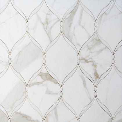 Dewdrop Thassos & Calacatta 13-in x 13-in Waterjet Mosaic Floor and Wall Tile( 5.85 sq. ft. /Box )