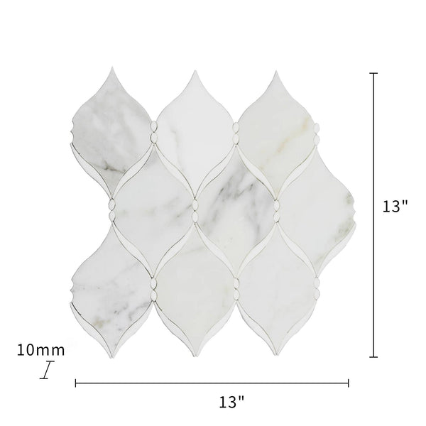 Dewdrop Thassos & Calacatta 13-in x 13-in Waterjet Mosaic Floor and Wall Tile( 5.85 sq. ft. /Box )