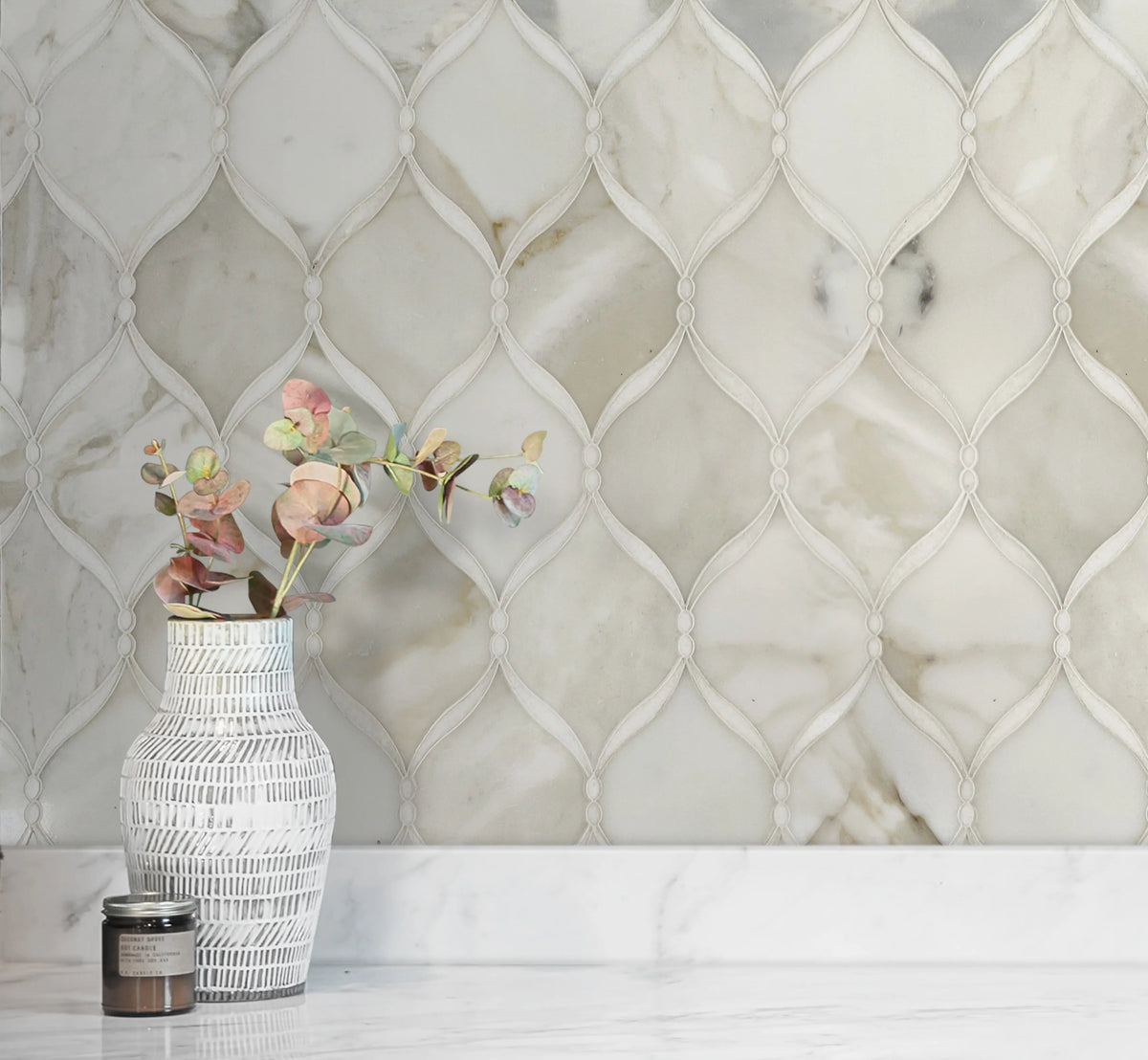 Dewdrop Thassos & Calacatta 13-in x 13-in Waterjet Mosaic Floor and Wall Tile( 5.85 sq. ft. /Box )
