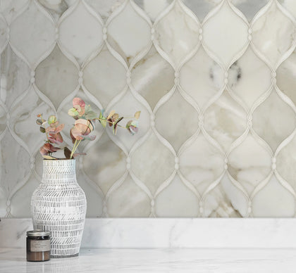 Dewdrop Thassos & Calacatta 13-in x 13-in Waterjet Mosaic Floor and Wall Tile( 5.85 sq. ft. /Box )
